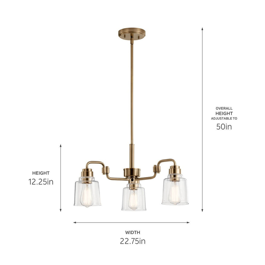 KICHLER 52397WBR Aivian 23" 3 Light Chandelier with Clear Glass Weathered Brass
