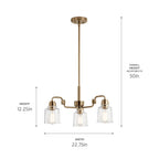 KICHLER 52397WBR Aivian 23" 3 Light Chandelier with Clear Glass Weathered Brass