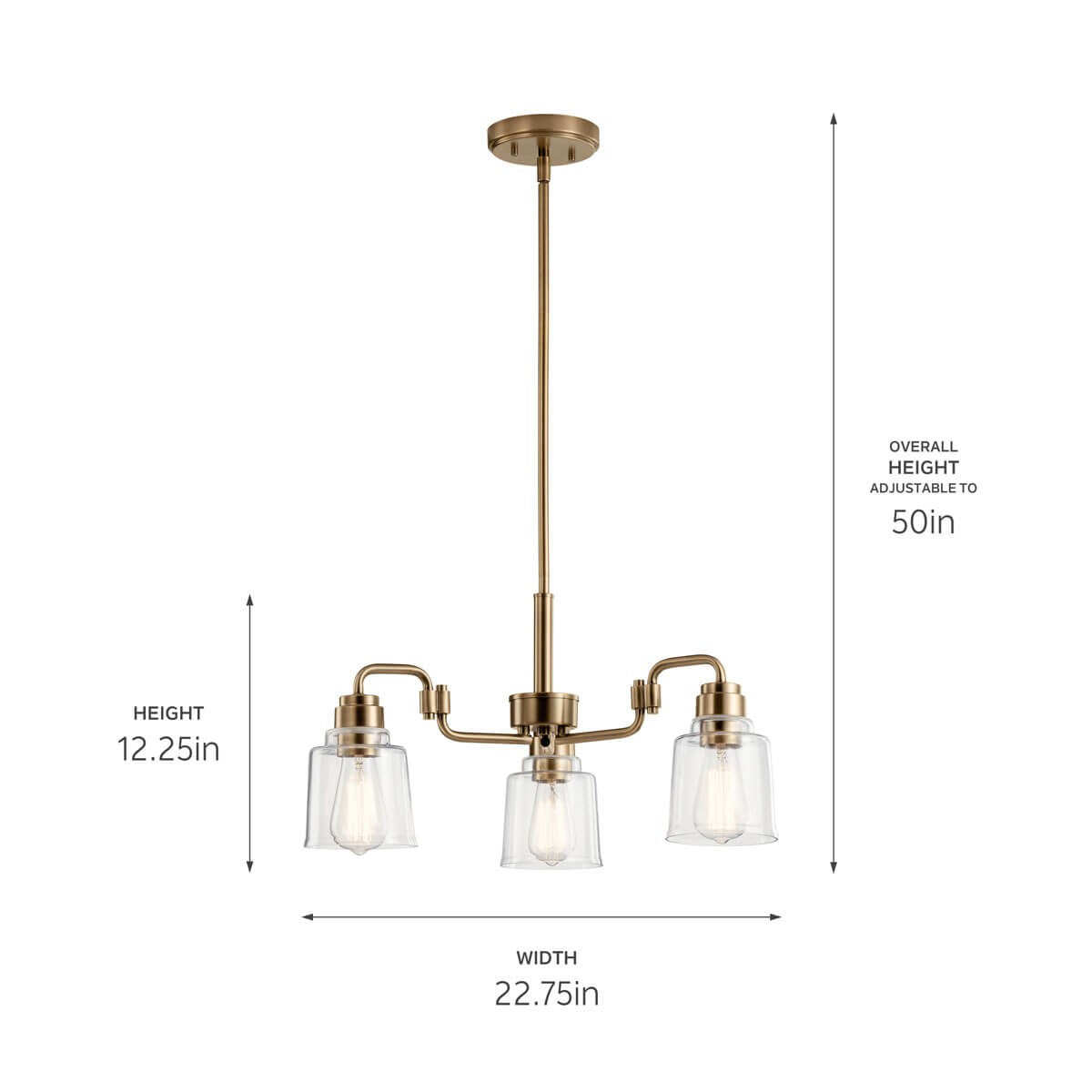 KICHLER 52397WBR Aivian 23" 3 Light Chandelier with Clear Glass Weathered Brass
