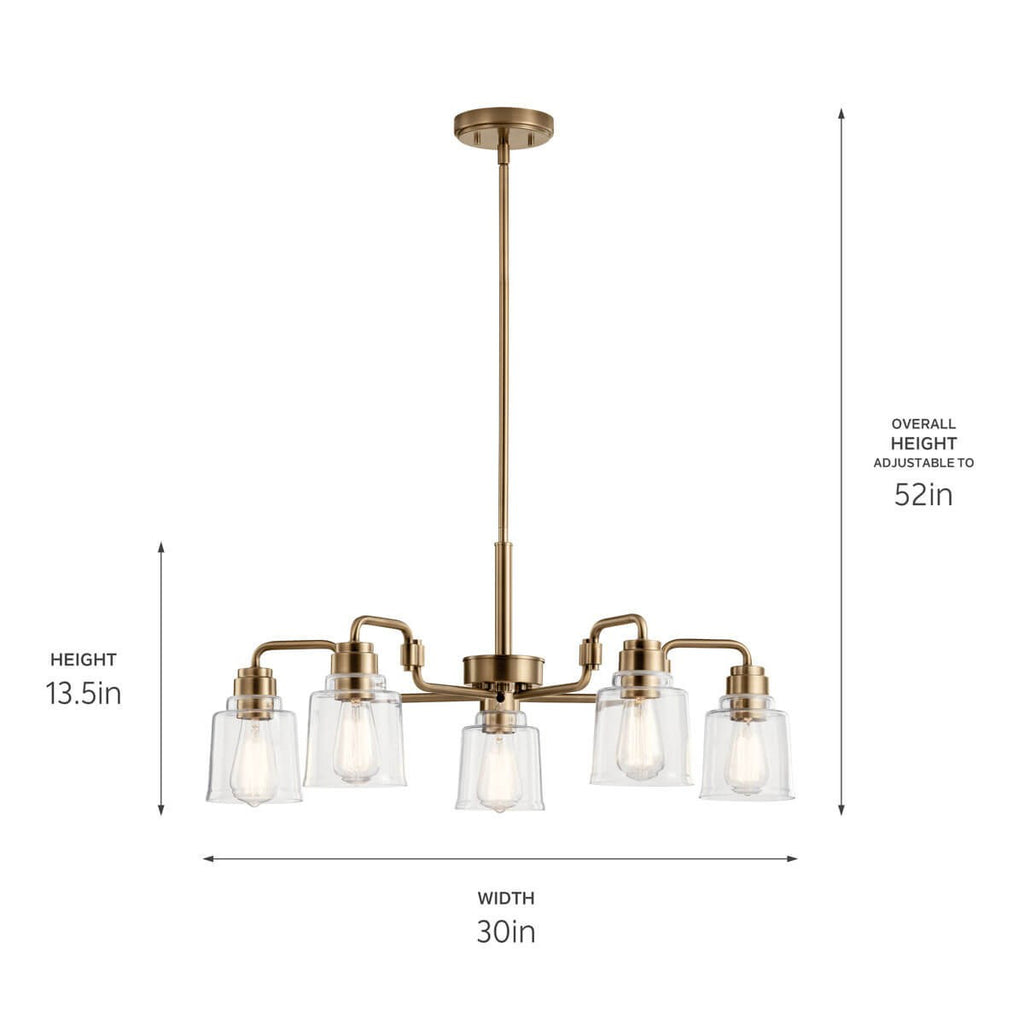 KICHLER 52398WBR Aivian 30" 5 Light Chandelier with Clear Glass Weathered Brass