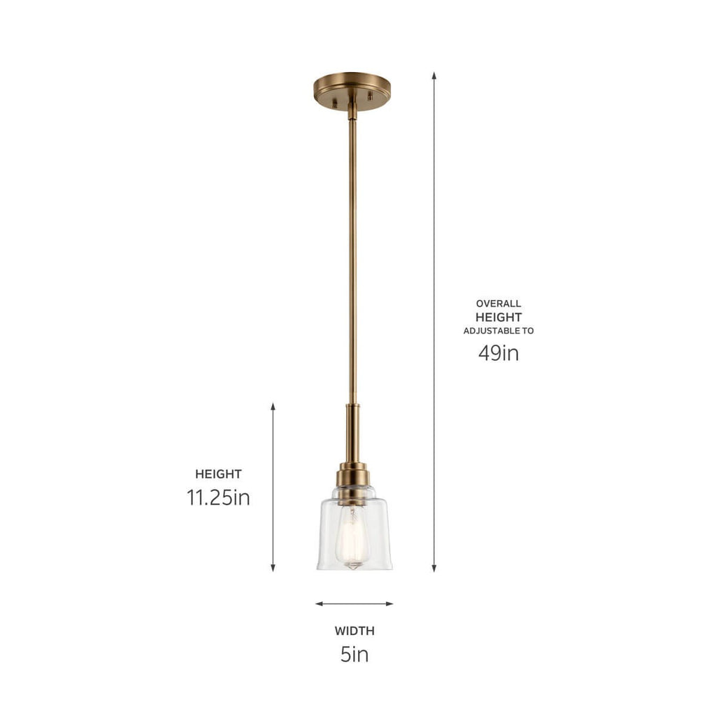 KICHLER 52399WBR Aivian 5" 1 Light Mini Pendant with Clear Glass Weathered Brass