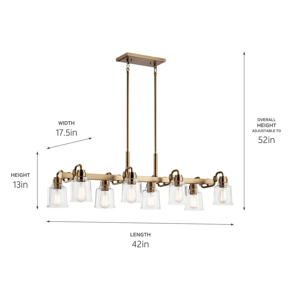 KICHLER 52400WBR Aivian 42" 8 Light Linear Chandelier with Clear Glass Weathered Brass