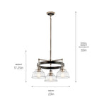 KICHLER 52402PN Eastmont 3 Light Chandelier With Clear Glass Polished Nickel And Walnut Wood