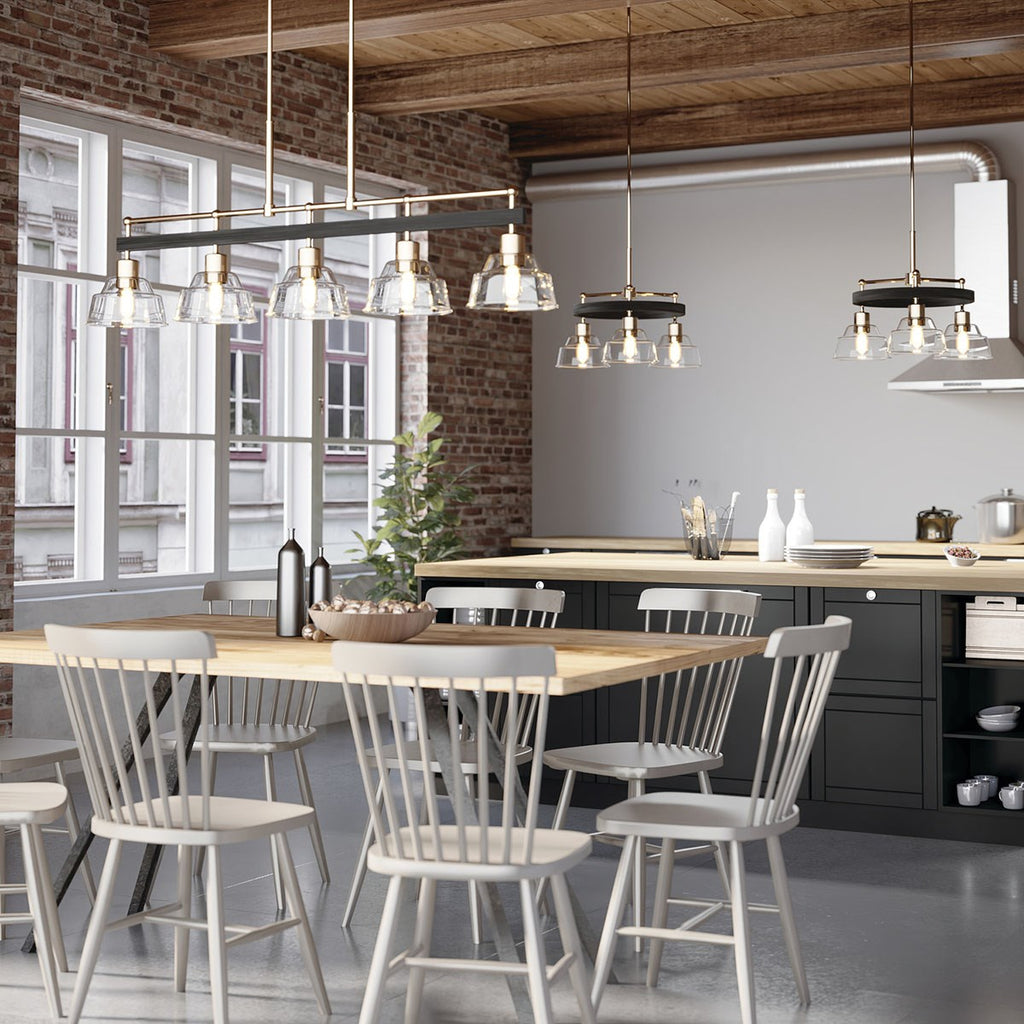 KICHLER 52402PN Eastmont 3 Light Chandelier With Clear Glass Polished Nickel And Walnut Wood
