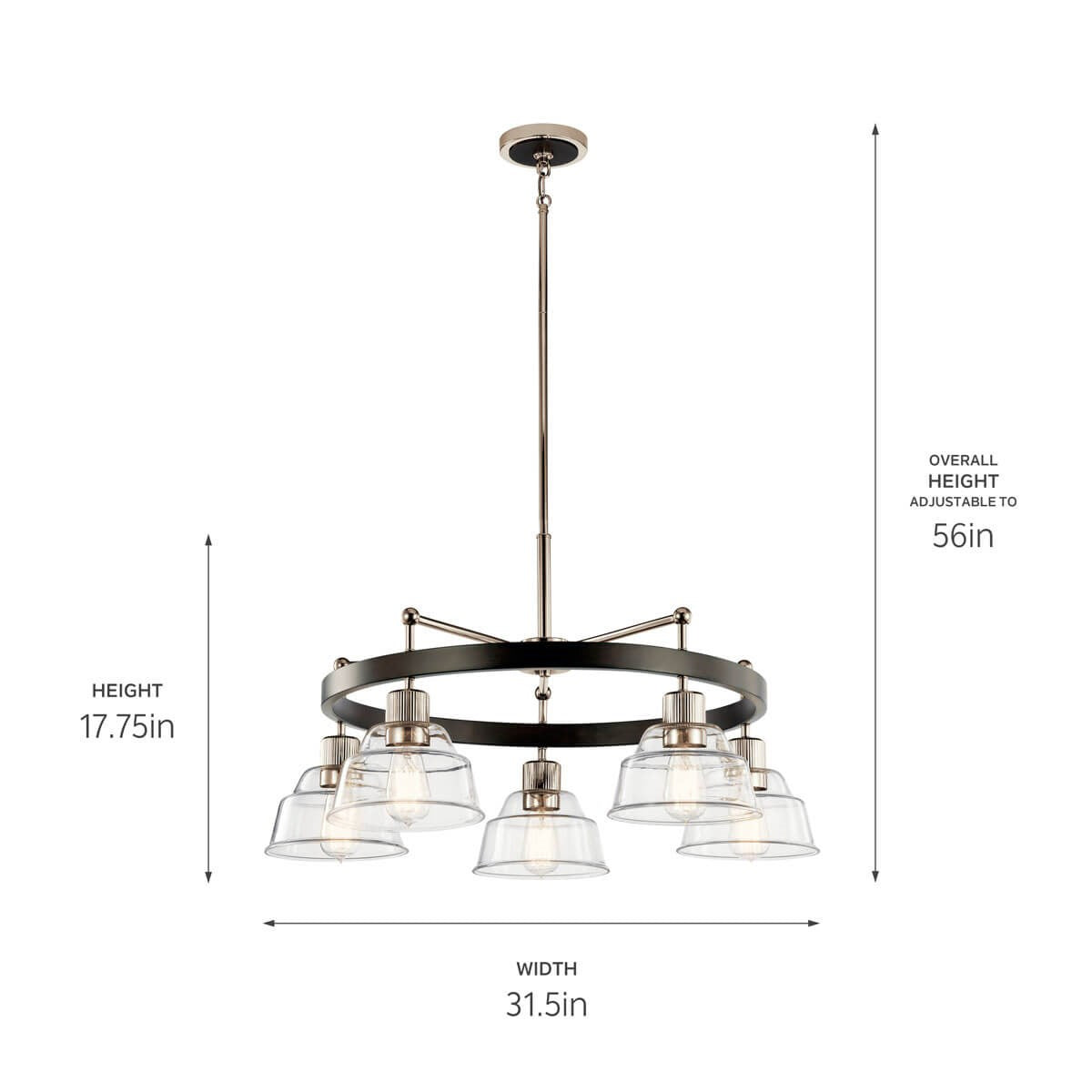 KICHLER 52403PN Eastmont 5 Light Chandelier With Clear Glass Polished Nickel And Walnut Wood