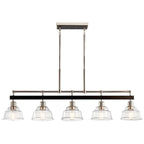 KICHLER 52404PN Eastmont 5 Light Linear Chandelier With Clear Glass Polished Nickel And Walnut Wood