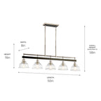 KICHLER 52404PN Eastmont 5 Light Linear Chandelier With Clear Glass Polished Nickel And Walnut Wood
