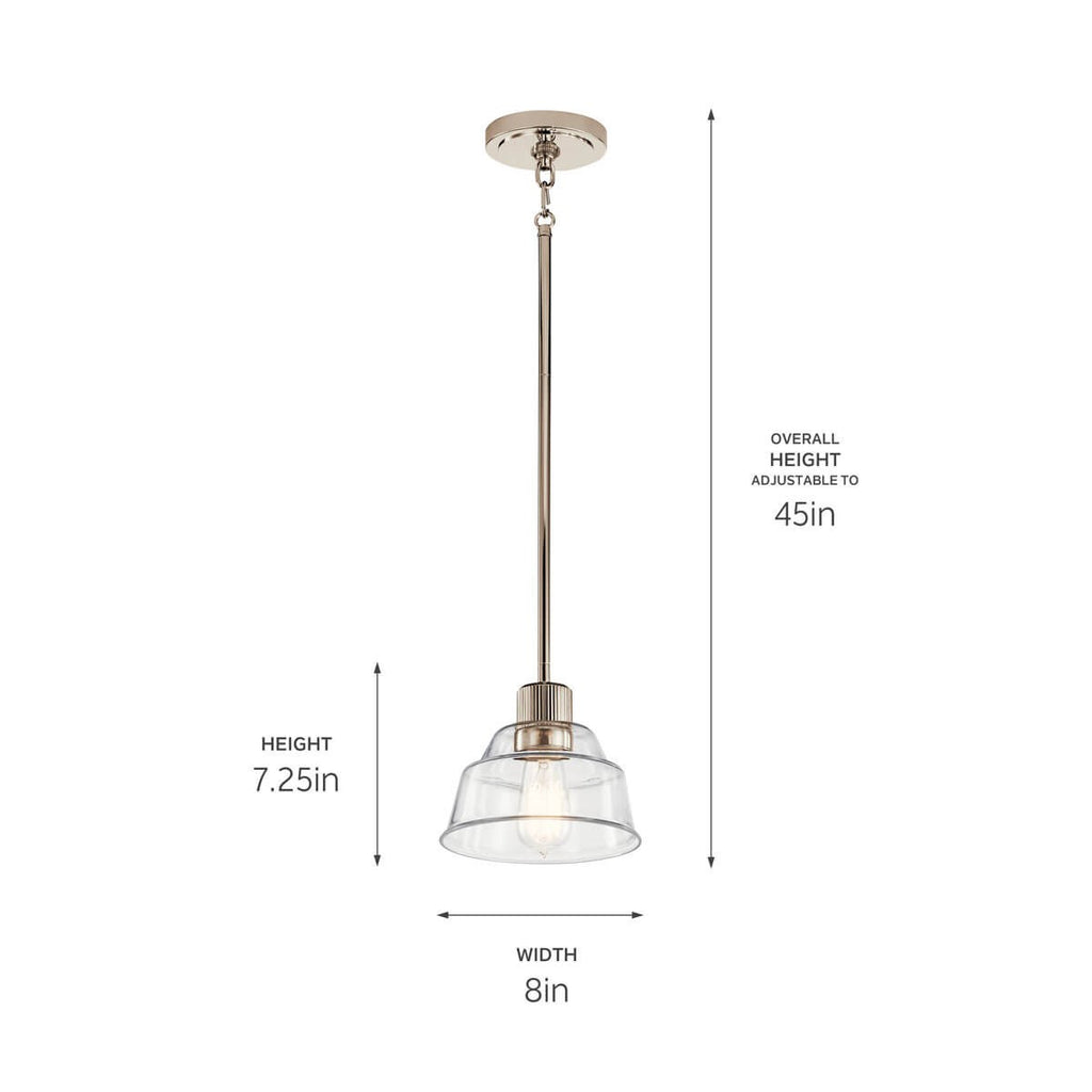 KICHLER 52405PN Eastmont 1 Light Mini Pendant With Clear Glass Polished Nickel