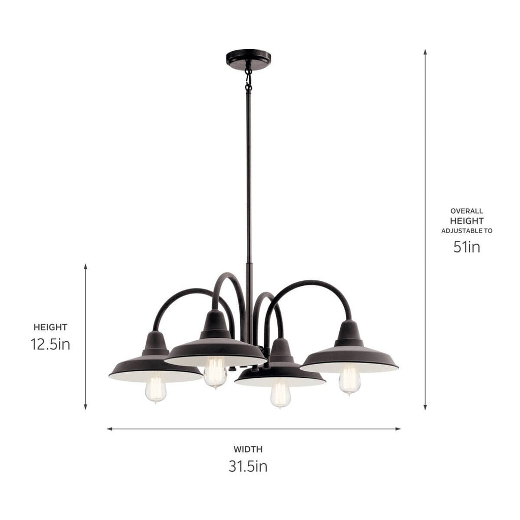 KICHLER 52407WZC Marrus 4 Light Chandelier Weathered Zinc and Anvil Iron