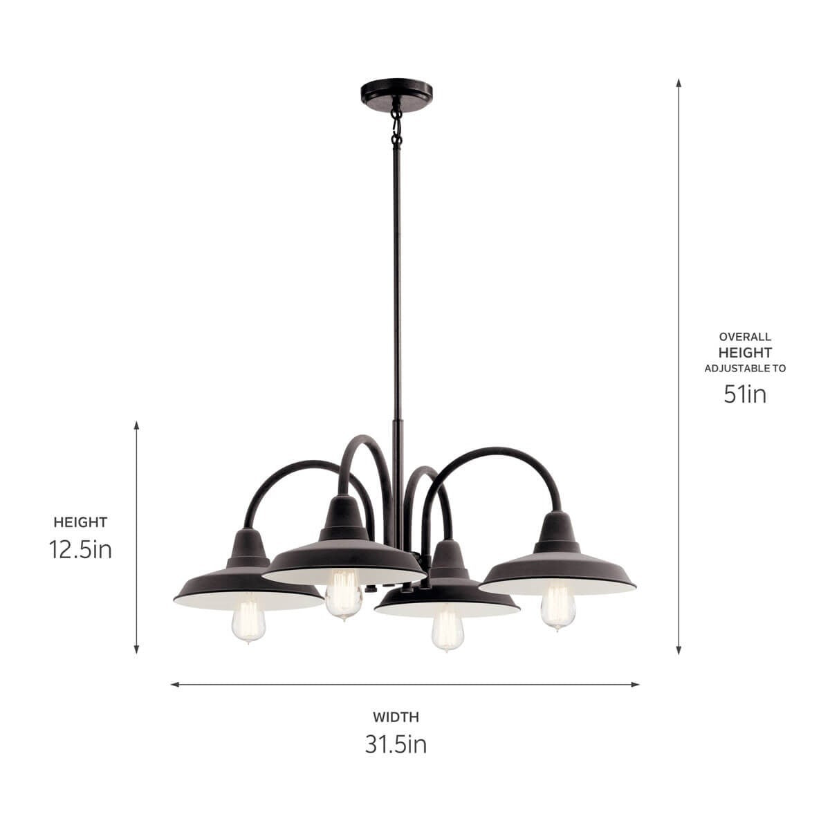 KICHLER 52407WZC Marrus 4 Light Chandelier Weathered Zinc and Anvil Iron
