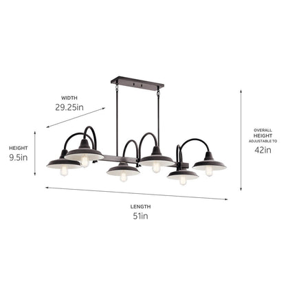 KICHLER 52408WZC Marrus Six Light Linear Chandelier Weathered Zinc