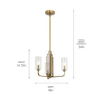 KICHLER 52410BNB Kimrose 3 Light Chandelier With Clear Fluted Glass In Brushed Natural Brass