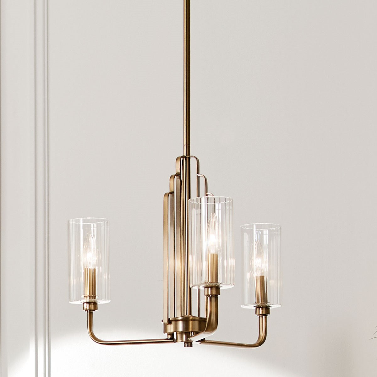 KICHLER 52410BNB Kimrose 3 Light Chandelier With Clear Fluted Glass In Brushed Natural Brass