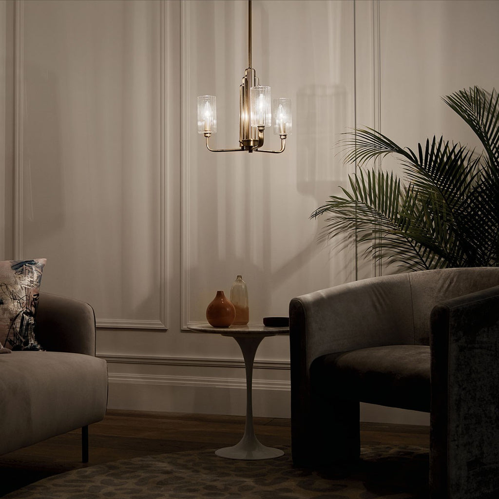 KICHLER 52410BNB Kimrose 3 Light Chandelier With Clear Fluted Glass In Brushed Natural Brass