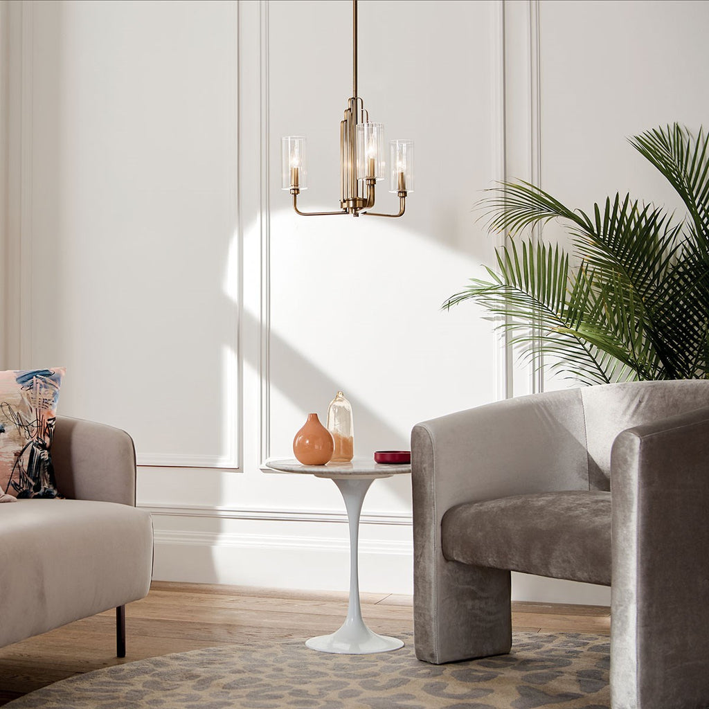 KICHLER 52410BNB Kimrose 3 Light Chandelier With Clear Fluted Glass In Brushed Natural Brass