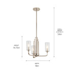 KICHLER 52410PN Kimrose 3 Light Chandelier With Clear Fluted Glass In Polished Nickel And Satin Nickel