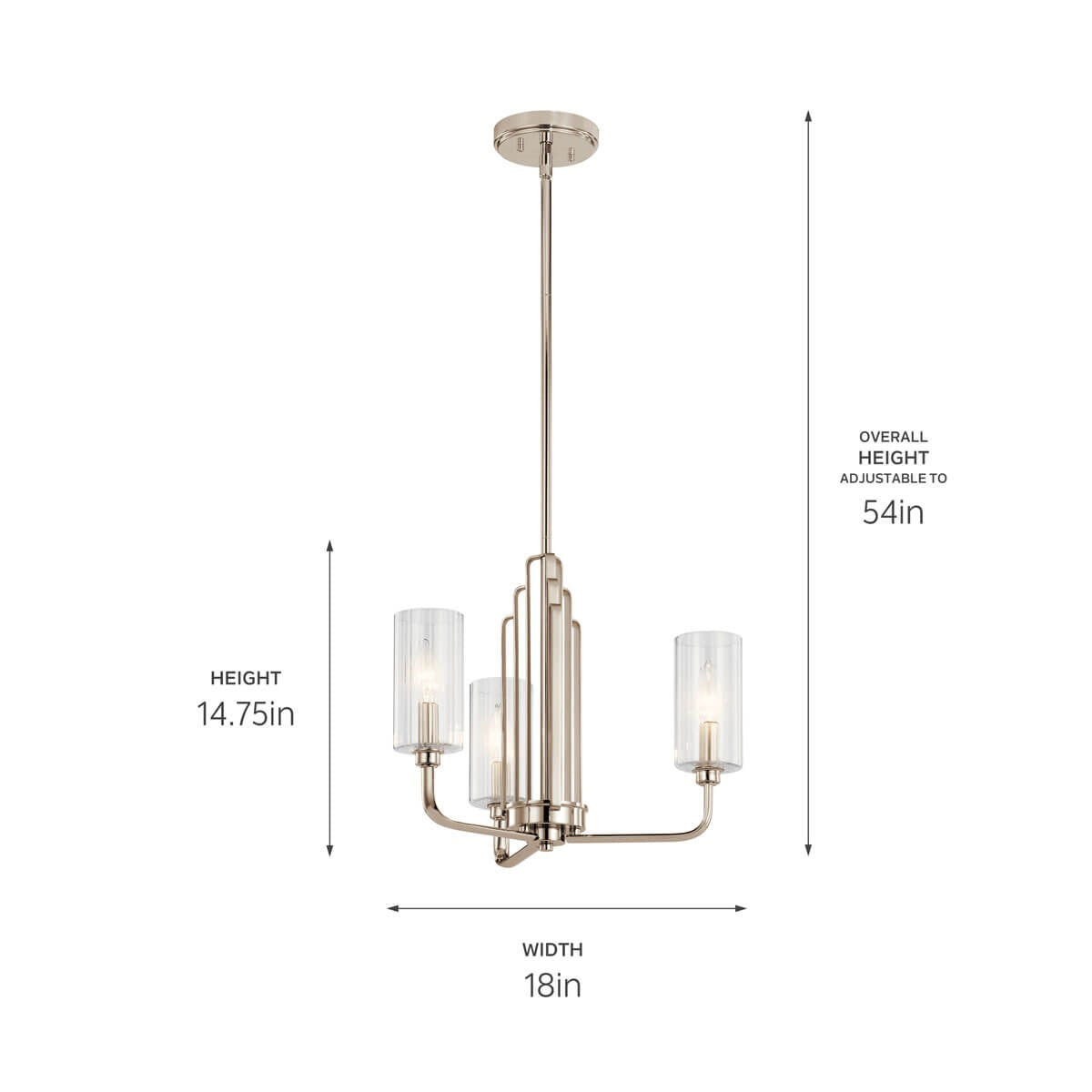 KICHLER 52410PN Kimrose 3 Light Chandelier With Clear Fluted Glass In Polished Nickel And Satin Nickel