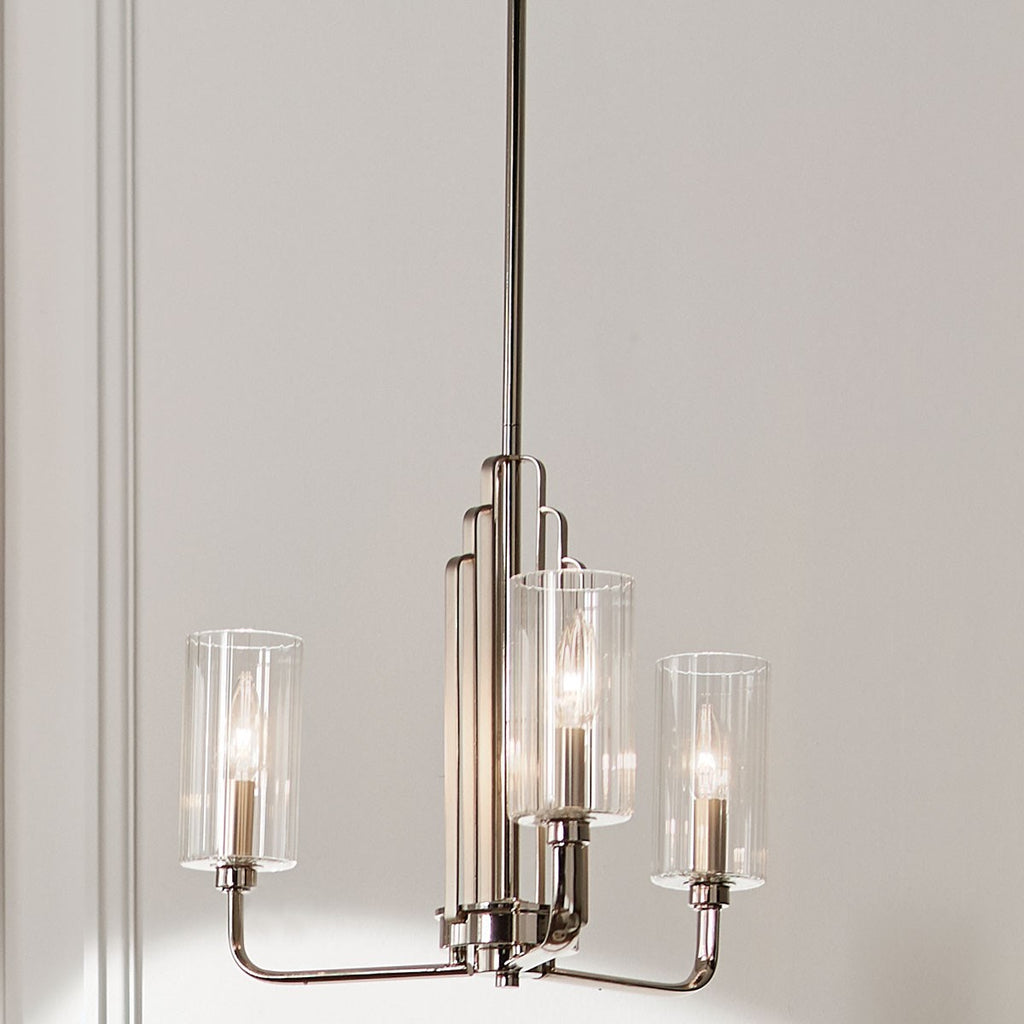 KICHLER 52410PN Kimrose 3 Light Chandelier With Clear Fluted Glass In Polished Nickel And Satin Nickel