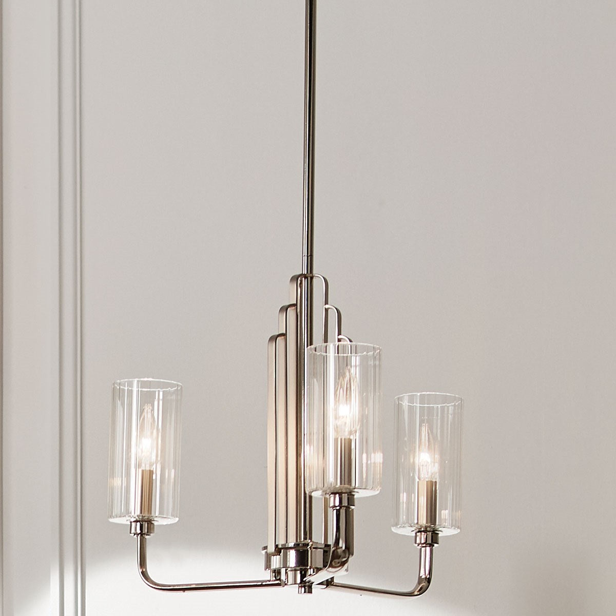 KICHLER 52410PN Kimrose 3 Light Chandelier With Clear Fluted Glass In Polished Nickel And Satin Nickel