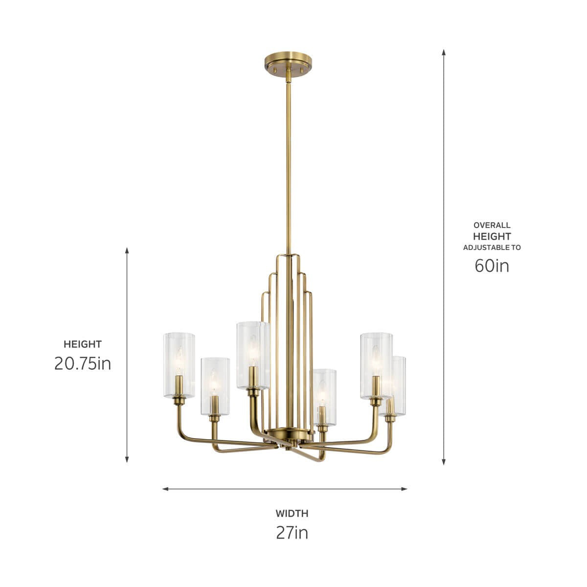 KICHLER 52411BNB Kimrose 6 Light Chandelier With Clear Fluted Glass In Brushed Natural Brass