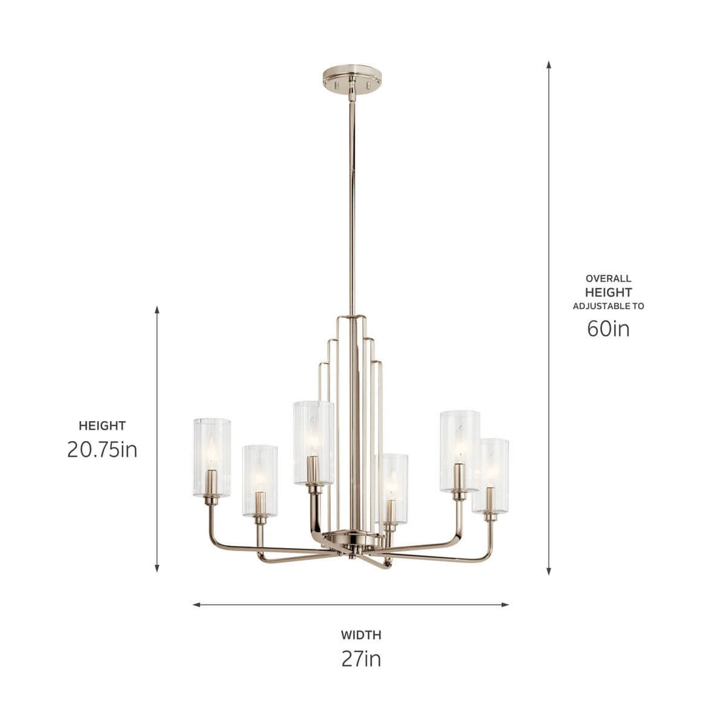 KICHLER 52411PN Kimrose 6 Light Chandelier With Clear Fluted Glass In Polished Nickel And Satin Nickel