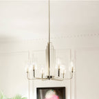 KICHLER 52411PN Kimrose 6 Light Chandelier With Clear Fluted Glass In Polished Nickel And Satin Nickel