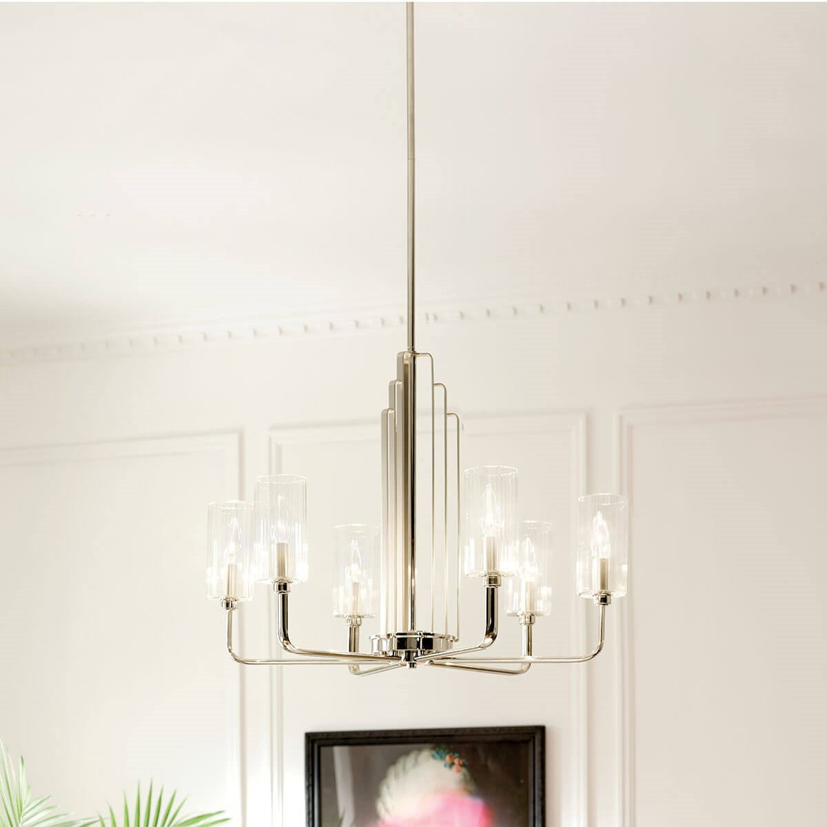 KICHLER 52411PN Kimrose 6 Light Chandelier With Clear Fluted Glass In Polished Nickel And Satin Nickel