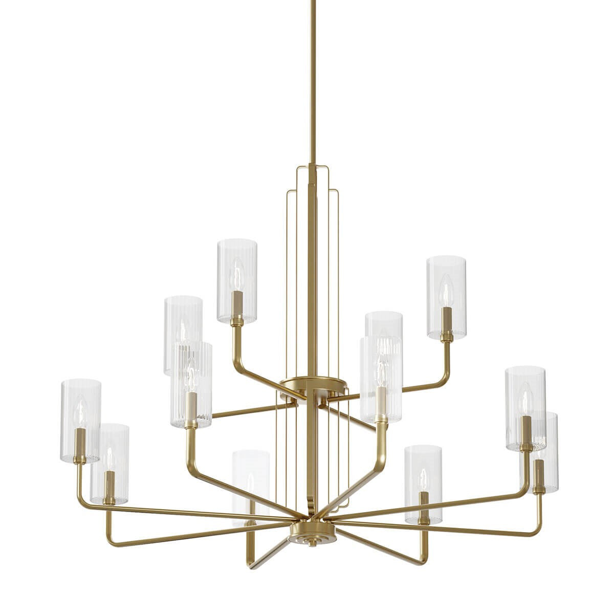 KICHLER 52412BNB Kimrose 12 Light Chandelier With Clear Fluted Glass In Brushed Natural Brass