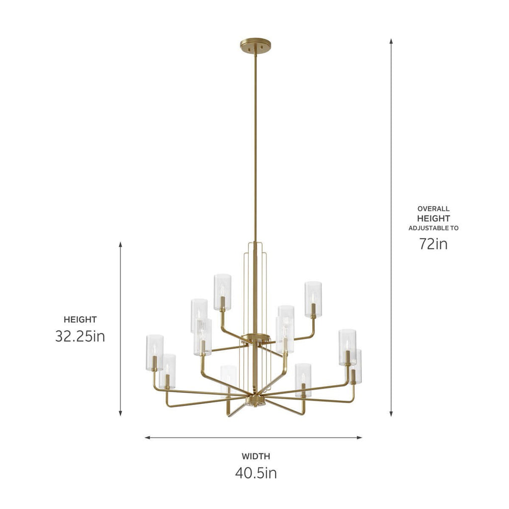 KICHLER 52412BNB Kimrose 12 Light Chandelier With Clear Fluted Glass In Brushed Natural Brass