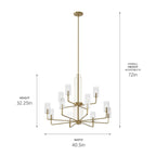 KICHLER 52412BNB Kimrose 12 Light Chandelier With Clear Fluted Glass In Brushed Natural Brass