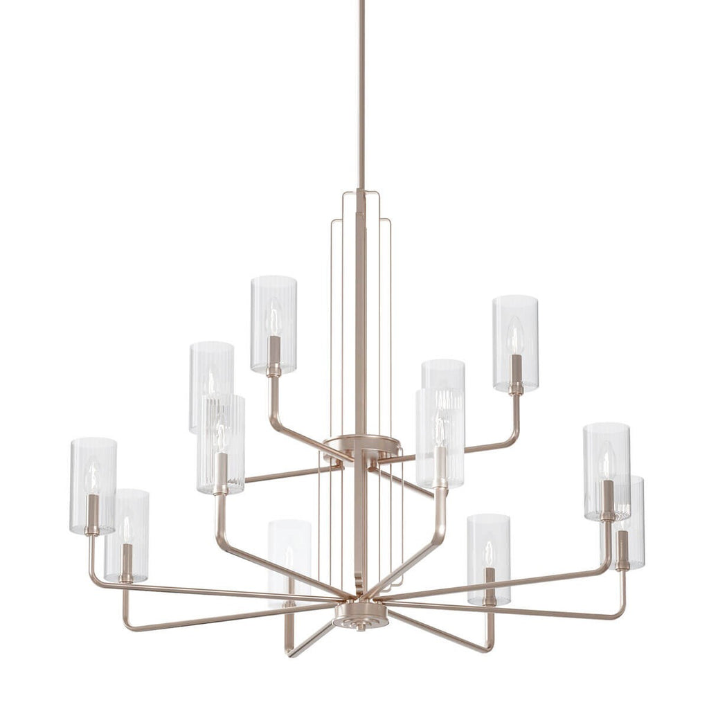 KICHLER 52412PN Kimrose 12 Light Chandelier With Clear Fluted Glass In Polished Nickel And Satin Nickel