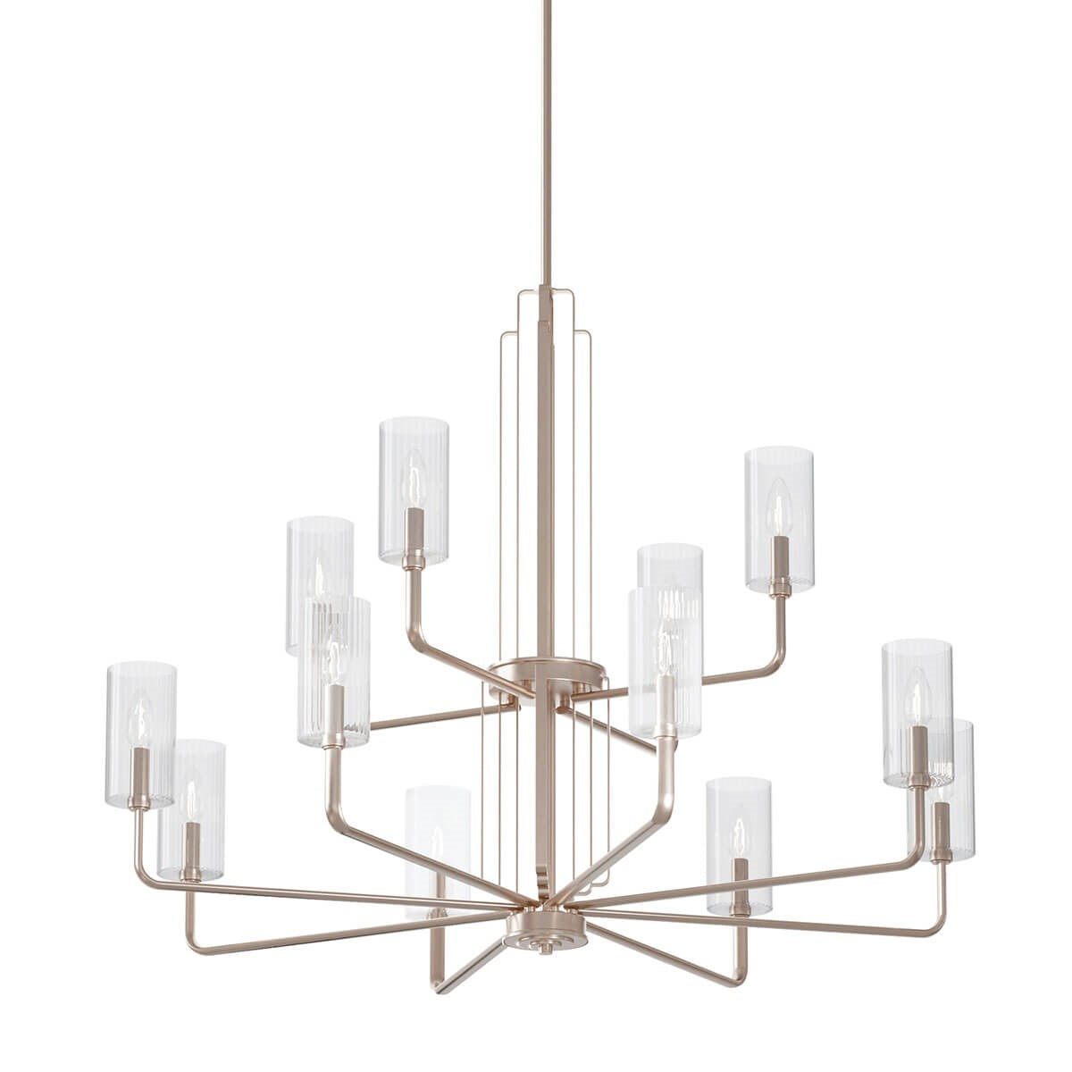 KICHLER 52412PN Kimrose 12 Light Chandelier With Clear Fluted Glass In Polished Nickel And Satin Nickel