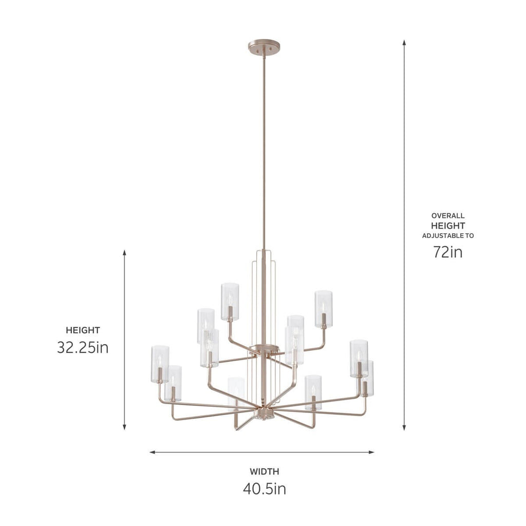 KICHLER 52412PN Kimrose 12 Light Chandelier With Clear Fluted Glass In Polished Nickel And Satin Nickel