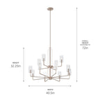 KICHLER 52412PN Kimrose 12 Light Chandelier With Clear Fluted Glass In Polished Nickel And Satin Nickel