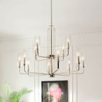 KICHLER 52412PN Kimrose 12 Light Chandelier With Clear Fluted Glass In Polished Nickel And Satin Nickel