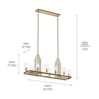 KICHLER 52413BNB Kimrose 10 Light Linear Chandelier With Clear Fluted Glass In Brushed Natural Brass