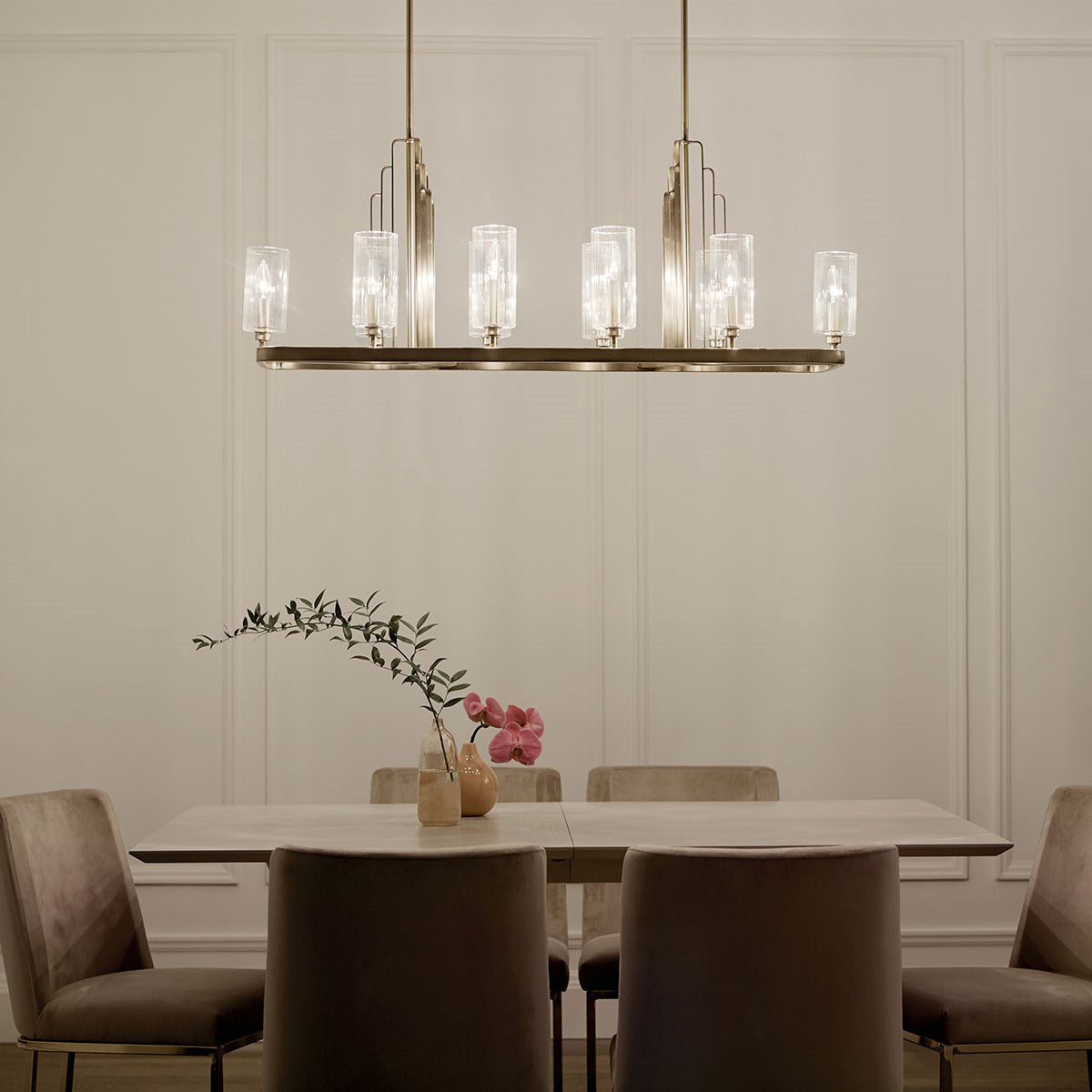 KICHLER 52413BNB Kimrose 10 Light Linear Chandelier With Clear Fluted Glass In Brushed Natural Brass