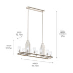 KICHLER 52413PN Kimrose 10 Light Linear Chandelier With Clear Fluted Glass In Polished Nickel And Satin Nickel