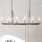 KICHLER 52413PN Kimrose 10 Light Linear Chandelier With Clear Fluted Glass In Polished Nickel And Satin Nickel