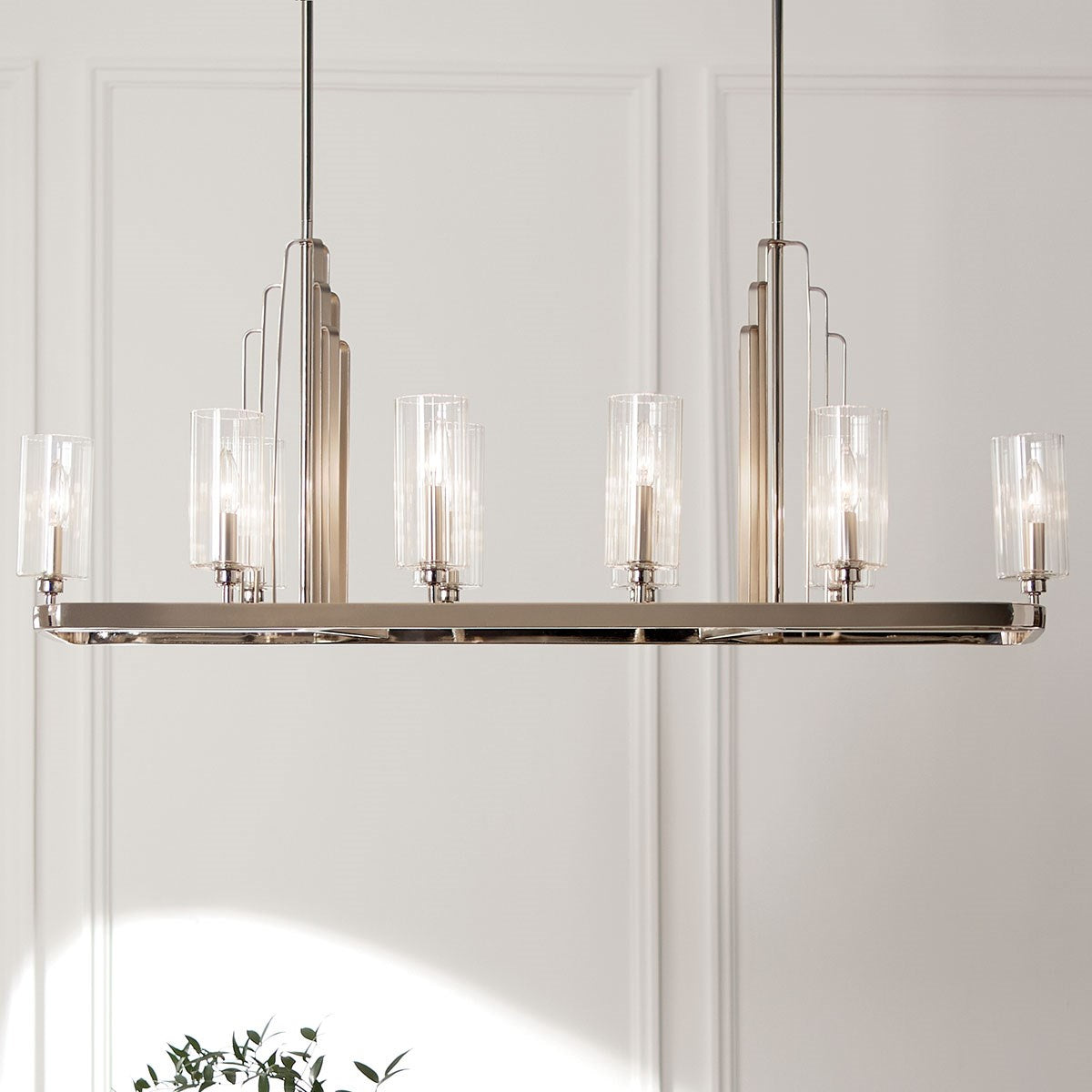 KICHLER 52413PN Kimrose 10 Light Linear Chandelier With Clear Fluted Glass In Polished Nickel And Satin Nickel