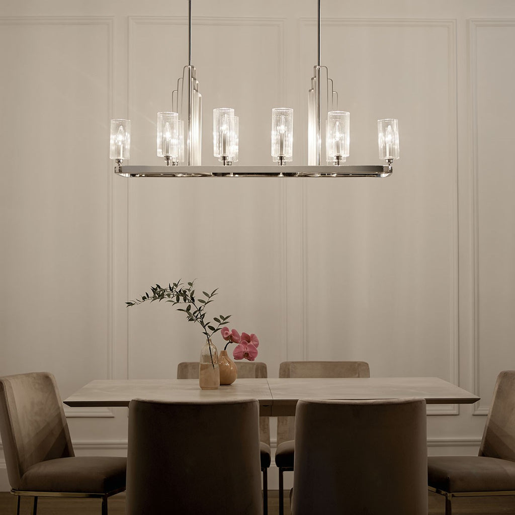 KICHLER 52413PN Kimrose 10 Light Linear Chandelier With Clear Fluted Glass In Polished Nickel And Satin Nickel