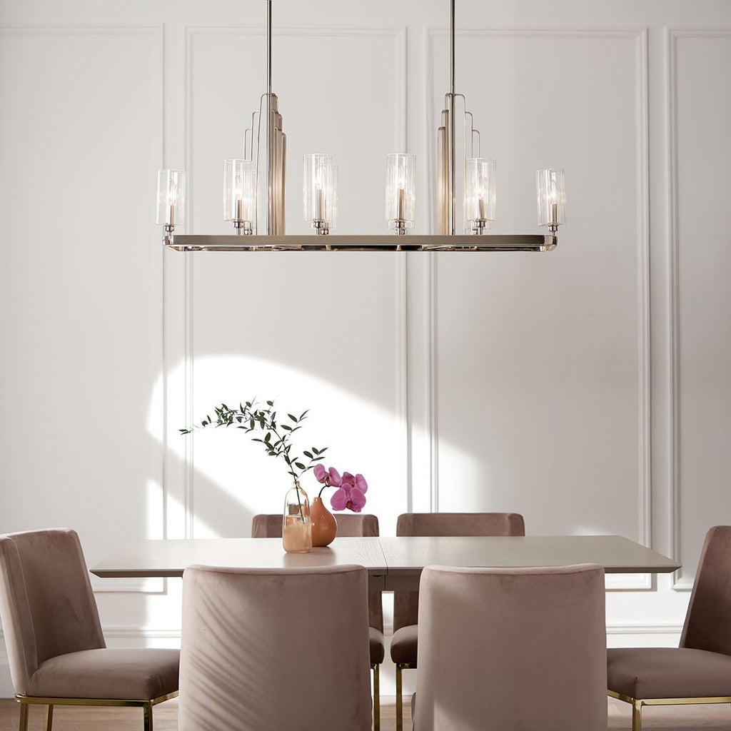 KICHLER 52413PN Kimrose 10 Light Linear Chandelier With Clear Fluted Glass In Polished Nickel And Satin Nickel