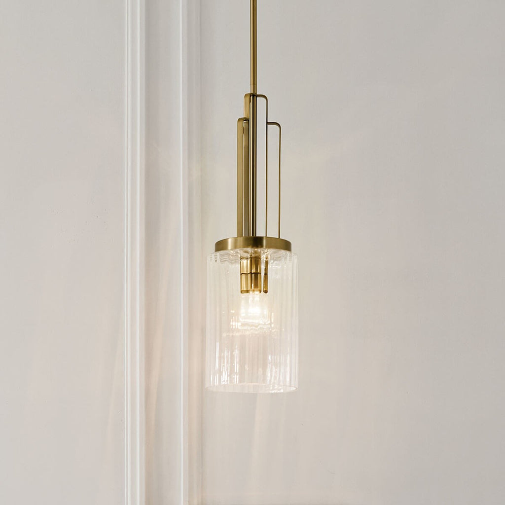 KICHLER 52414BNB Kimrose 1 Light Mini Pendant With Clear Fluted Glass In Brushed Natural Brass