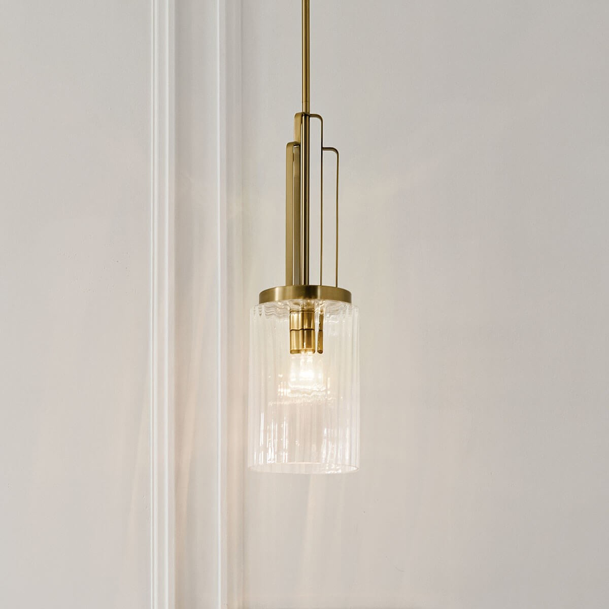 KICHLER 52414BNB Kimrose 1 Light Mini Pendant With Clear Fluted Glass In Brushed Natural Brass