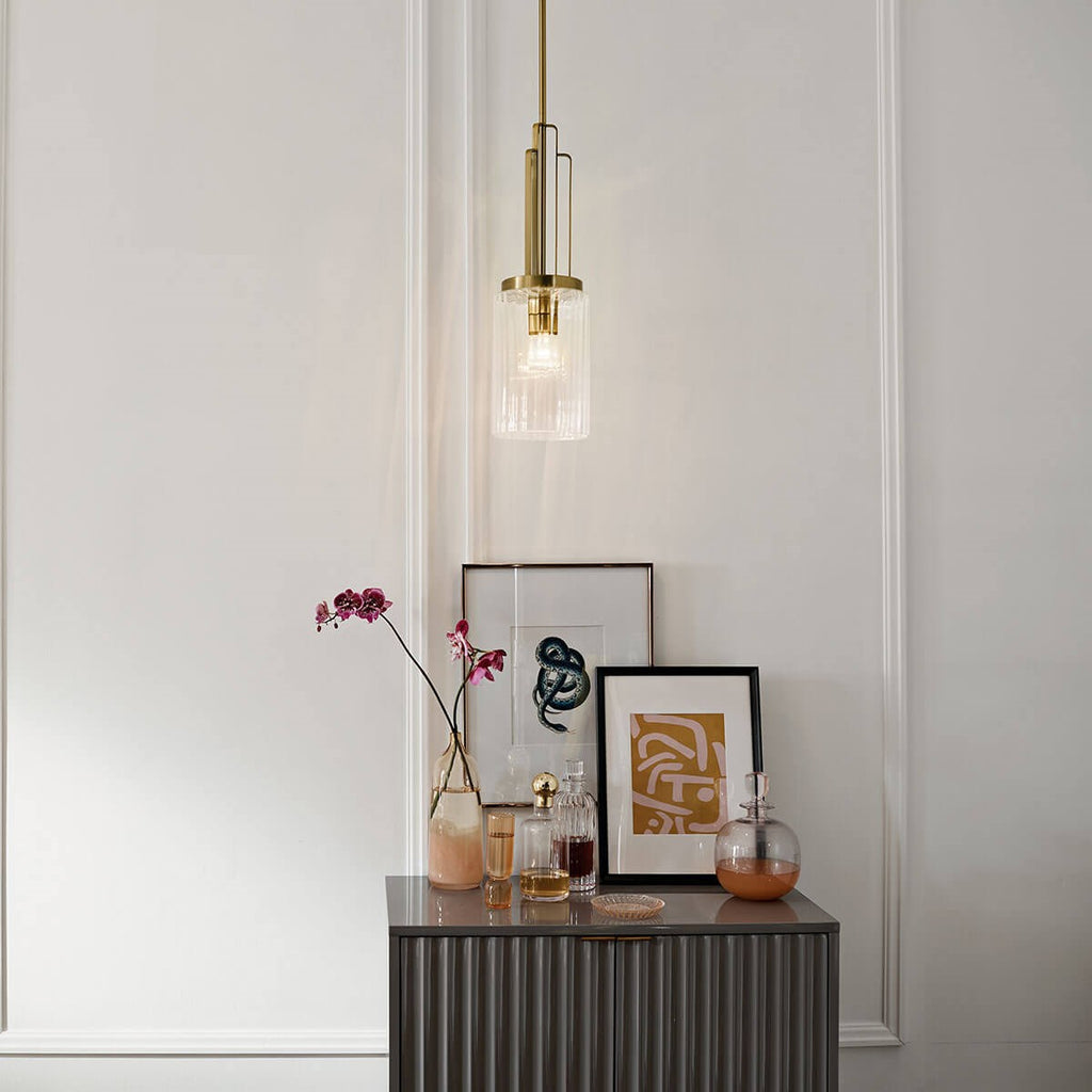 KICHLER 52414BNB Kimrose 1 Light Mini Pendant With Clear Fluted Glass In Brushed Natural Brass