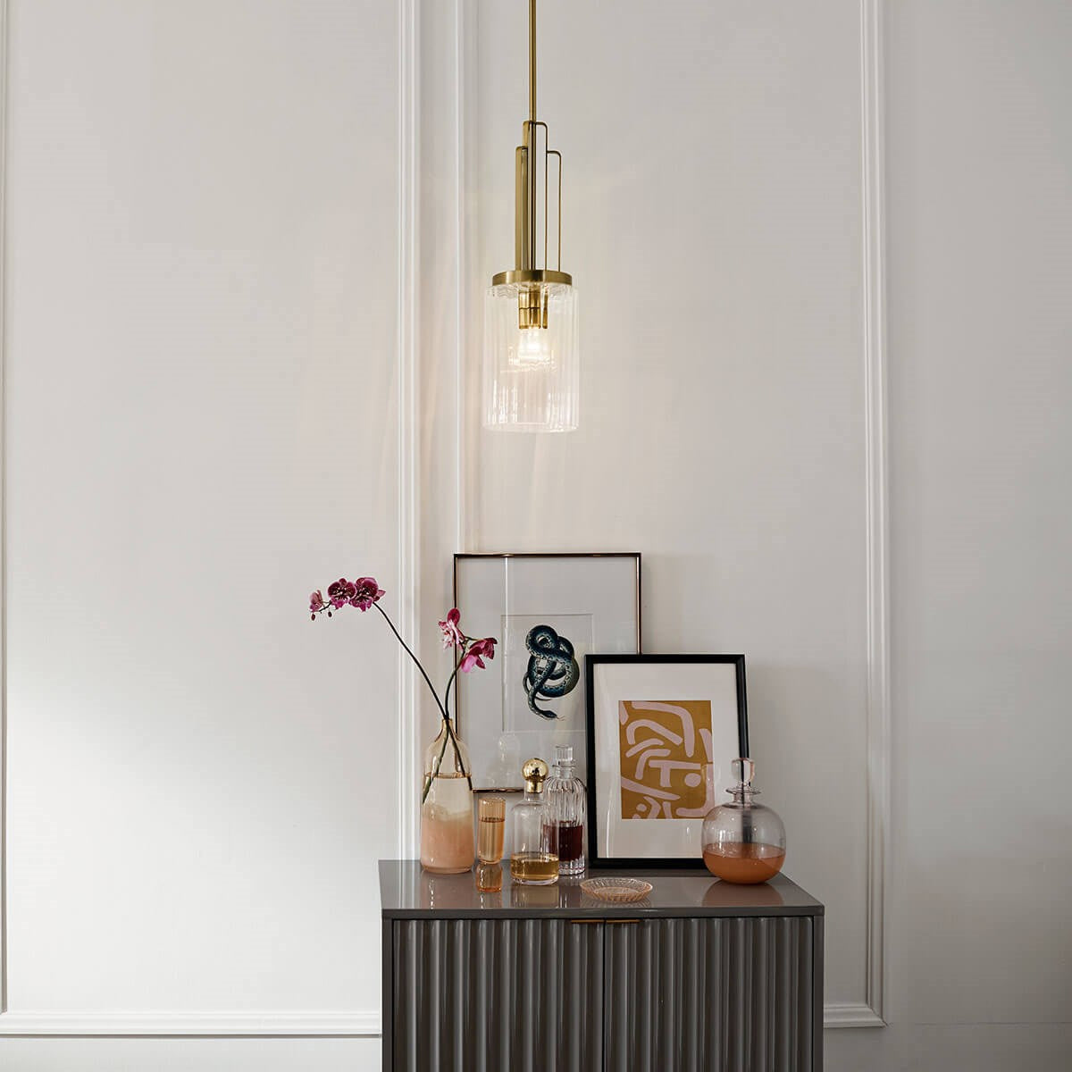 KICHLER 52414BNB Kimrose 1 Light Mini Pendant With Clear Fluted Glass In Brushed Natural Brass