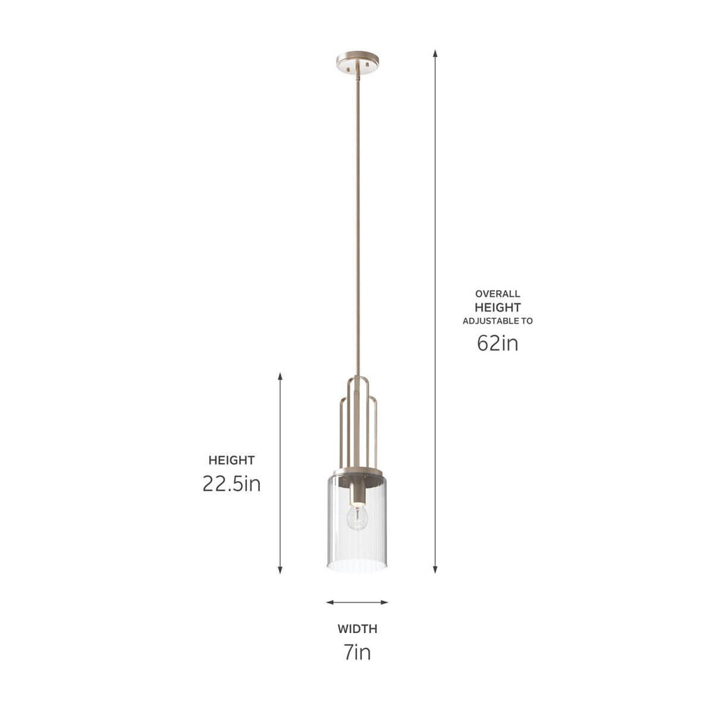 KICHLER 52414PN Kimrose 1 Light Mini Pendant With Clear Fluted Glass In Polished Nickel And Satin Nickel