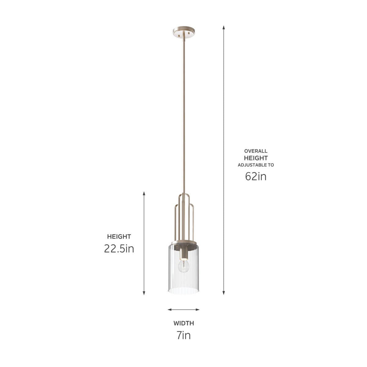 KICHLER 52414PN Kimrose 1 Light Mini Pendant With Clear Fluted Glass In Polished Nickel And Satin Nickel