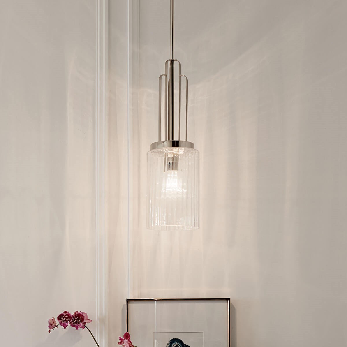 KICHLER 52414PN Kimrose 1 Light Mini Pendant With Clear Fluted Glass In Polished Nickel And Satin Nickel