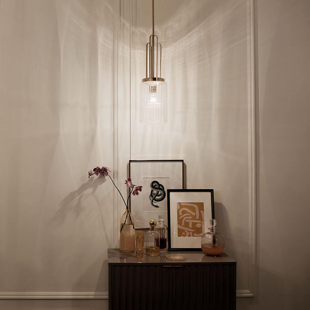 KICHLER 52414PN Kimrose 1 Light Mini Pendant With Clear Fluted Glass In Polished Nickel And Satin Nickel